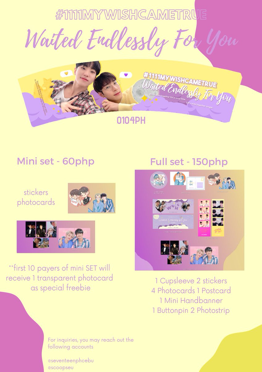 scoopseu's tweet photo. [HELP RT]

Waited Endlessly For You
 
#1111MyWishCameTrue CEB Chapter

💰 cupsleeve + freebies - P150 &amp; P60 (drinks not yet included)
🗓️ January 4, 2021 (Mon)~
📝 Details &amp; RSVP form:
https://t.co/PLVbM9fXsF

#WONWOO #HOSHI #호시 #원우 #원홋 #0104CEB #0104PH https://t.co/0PI9mieAlV