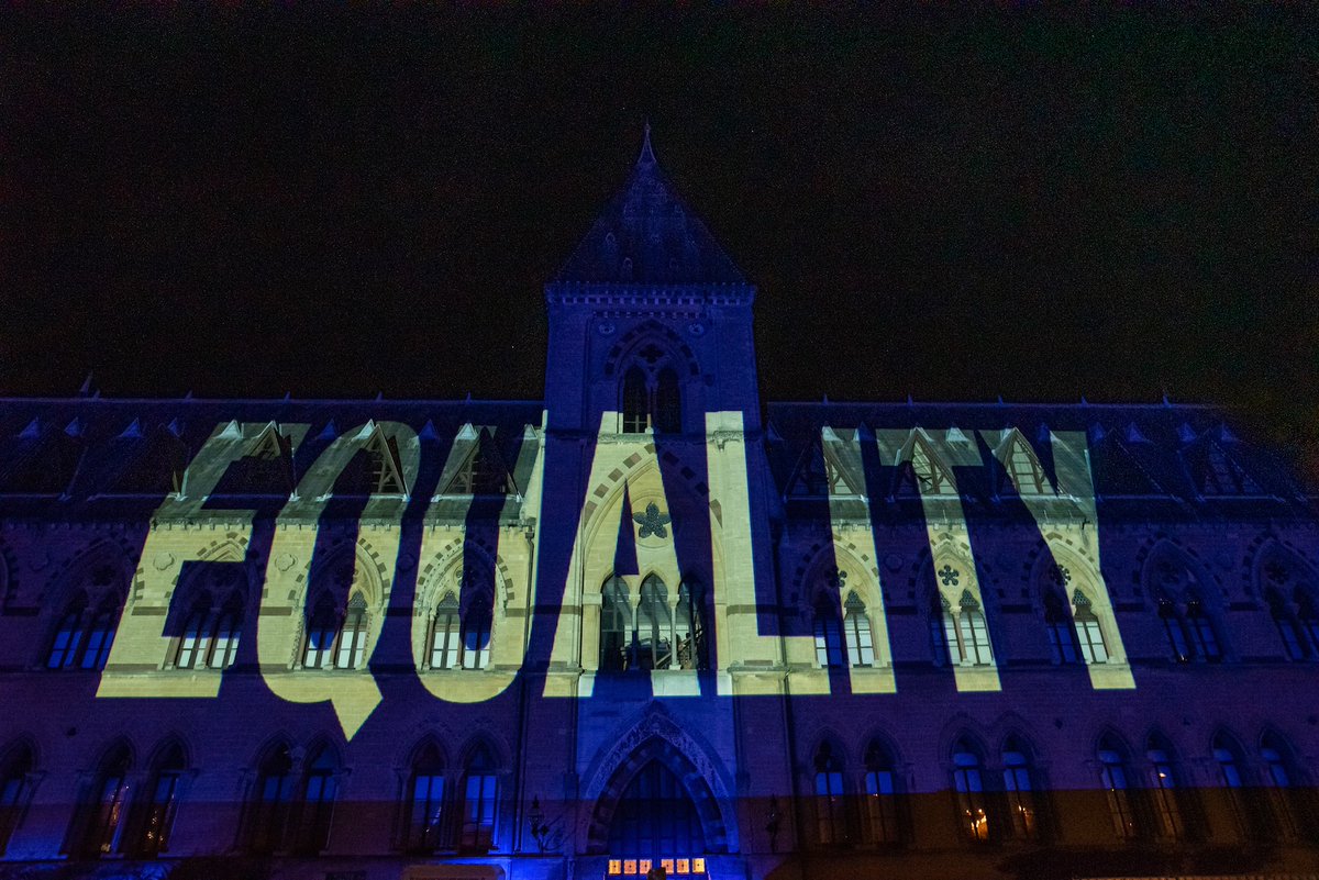 Pitt_Rivers's tweet photo. As we near the end of a strange and turbulent year, 
@luxmuralis used the facade of @morethanadodo &amp; @Pitt_Rivers to pay tribute to @NHSuk at the launch of @oxlightfest20 last week - heartfelt messages as a thank you from all of us. https://t.co/T45FI4Mx0n