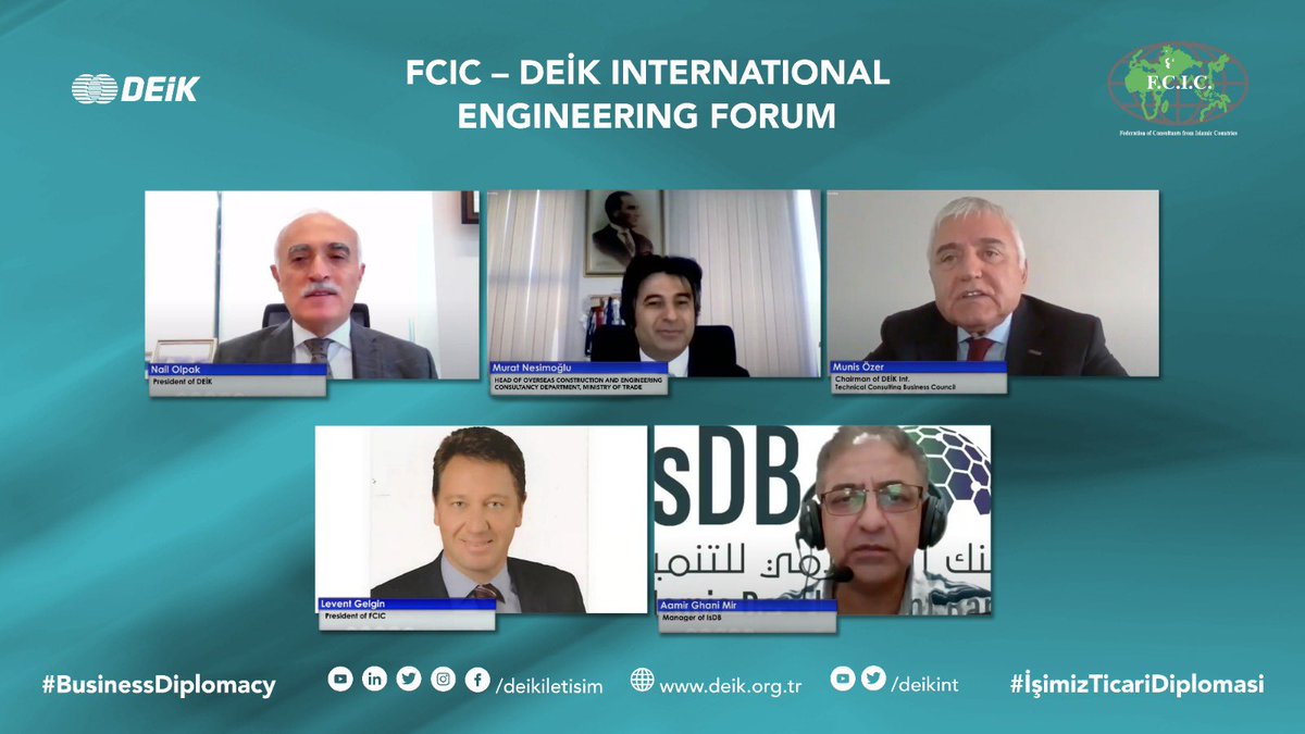 NailOlpak's tweet photo. We held #FCIC-#DEIK International Engineering Forum with Head of Overseas Construction &amp; Engineering Consultancy Department from @ticaret @MuratNesimoglu, President of @thefcic @GelginLevent, Chairman of BC @Ozer_Munis, Manager of @isdb_group @aamirmir &amp; business representatives. https://t.co/fxMaOCaiAp