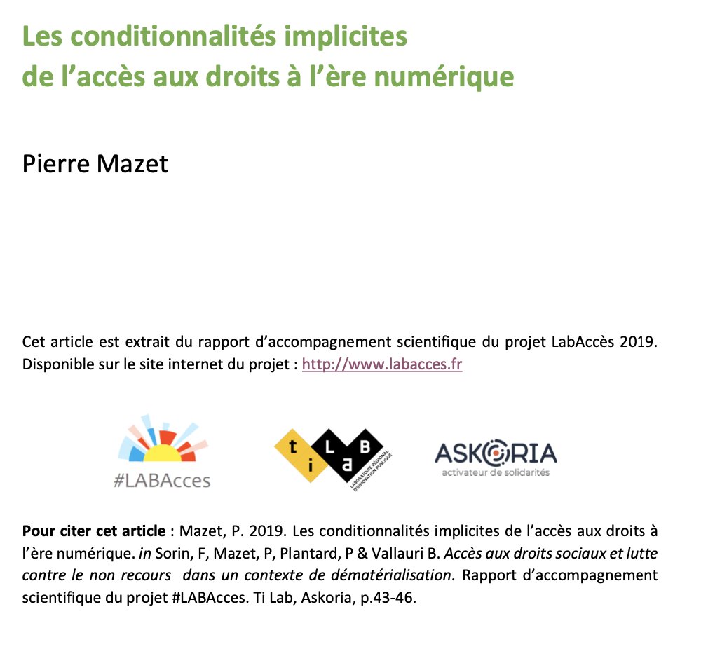 4a/ Sur le diagnostic, un court article qui pose parfaitement les enjeux: Les conditionnalités implicites de l’accès aux droits à l’ère numérique par P. Mazet. http://www.labacces.fr/?Rapport&nbsp;
