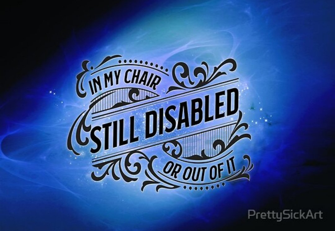 PrettySickArt's tweet photo. @EbThen @annieelainey It's so frustrating to get glared at in a store when I need to get out of my chair for something. Like, I'm not paralyzed, OR faking it, Karen, so just get over it. https://t.co/qVfY95lFEG