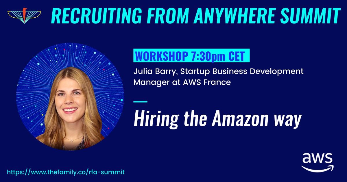 juliainesbarry's tweet image. Join me for ⁦@_TheFamily⁩ Recruiting from Anywhere Summit on December 2 at 7:30pm CET to learn why it&apos;s important to have a solid hiring process and how to hire bar raising talents. #hireanddevelopthebest #awslovesstartus ⁦@awscloud⁩