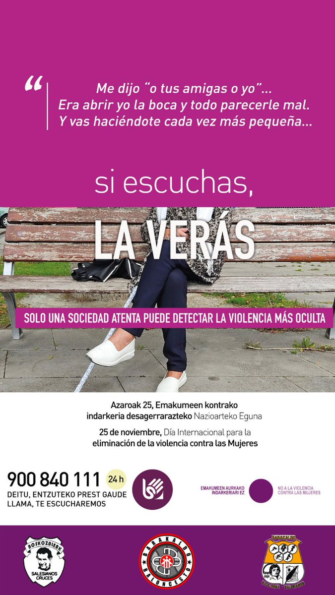 25 de Noviembre:

Día internacional para la eliminación de la violencia contra las mujeres.

“No quiero sentirme valiente cuando salgo a la calle; quiero sentirme libre".

Nosotros no marchamos por ellas, marchamos con ellas.

Siempre con vosotras.