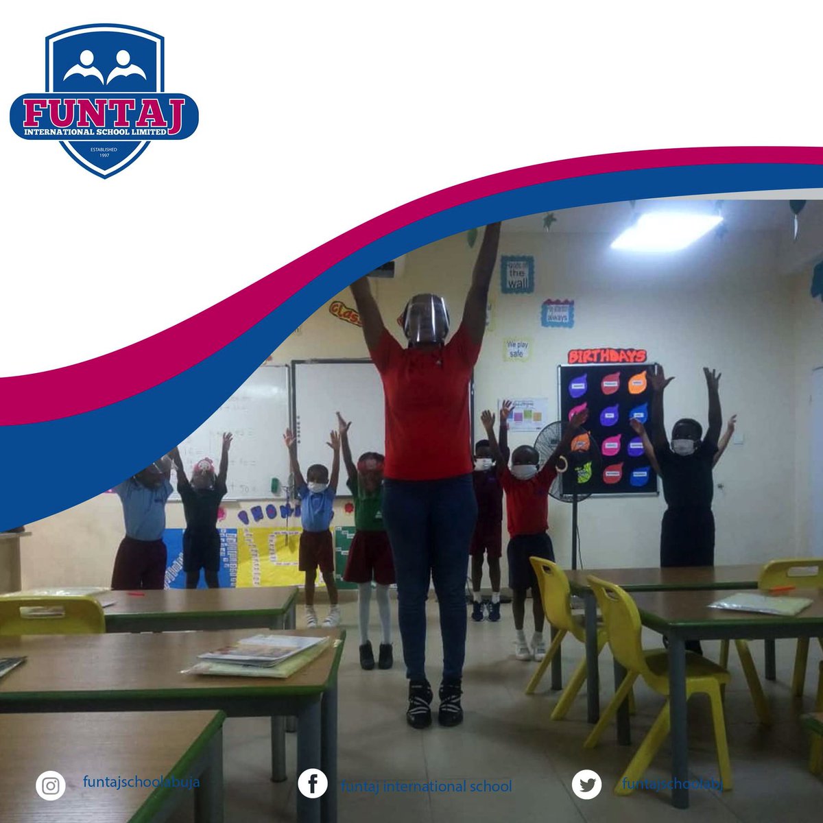 FuntajSchoolAbj's tweet photo. Nothing like a good morning stretch before learning.

#Mondaymotivation #Abujaschools #Primaryschool #Secondaryschool #Privateschool #Education #Privateducation #F.I.S #Funtaj #Gudu #Asokoro #hopeforthefuture #tomorrowsleaders #greaterheights https://t.co/bMsOxYu7wz