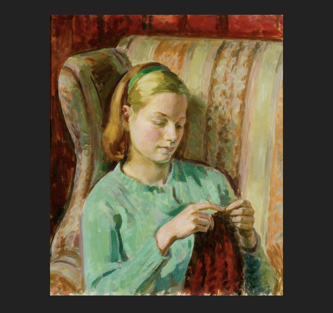5/6 This is Girl Knitting (portrait of the artist’s daughter) by Henry Lamb. A slightly more traditional choice, reassuring for the base. Lamb was Australian (but raised in England), so again Rishi is displaying an international outlook  https://artcollection.culture.gov.uk/artwork/3697/ 