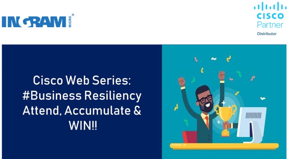 Ingram Micro &amp; Cisco together are excited to introduce #Cisco #Webinar Series on #Security, #Meraki, #Collaboration and #SMB starting from 25th Nov 2020. So don't miss to attend and win exciting rewards.

For more details and registration please visit lnkd.in/d_JyDcA