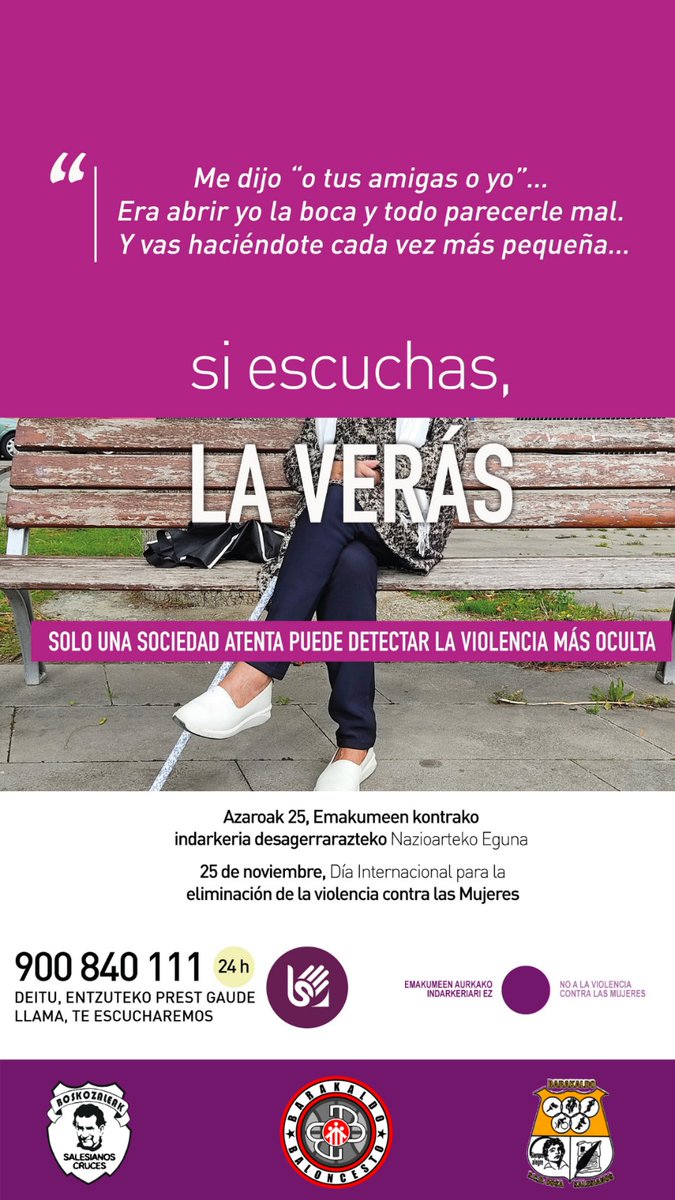25 de noviembre;
Día Internacional para la eliminación de la violencia contra las Mujeres. 

"Solo una sociedad atenta puede detectar la violencia más oculta."