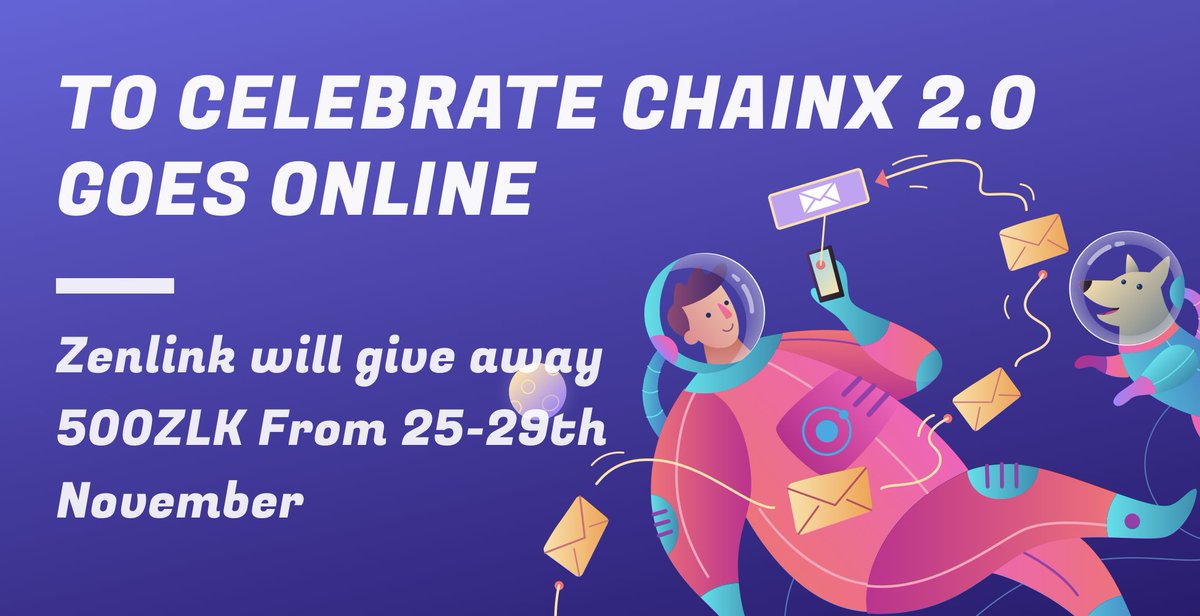 #Giveaway 500 ZLK to 20 winners

To celebrate ChainX 2.0 going live, Zenlink will give-away 500 ZLK to ChainX community, which will be its first time ever give-away.

Steps:

1. Follow  <a href="/ZenlinkPro/">Zenlink | Eden is now LIVE</a> &amp; <a href="/chainx_org/">ChainX</a>
2. RT &amp; tag 3 of your friends

 From 25-29th November
Good Luck