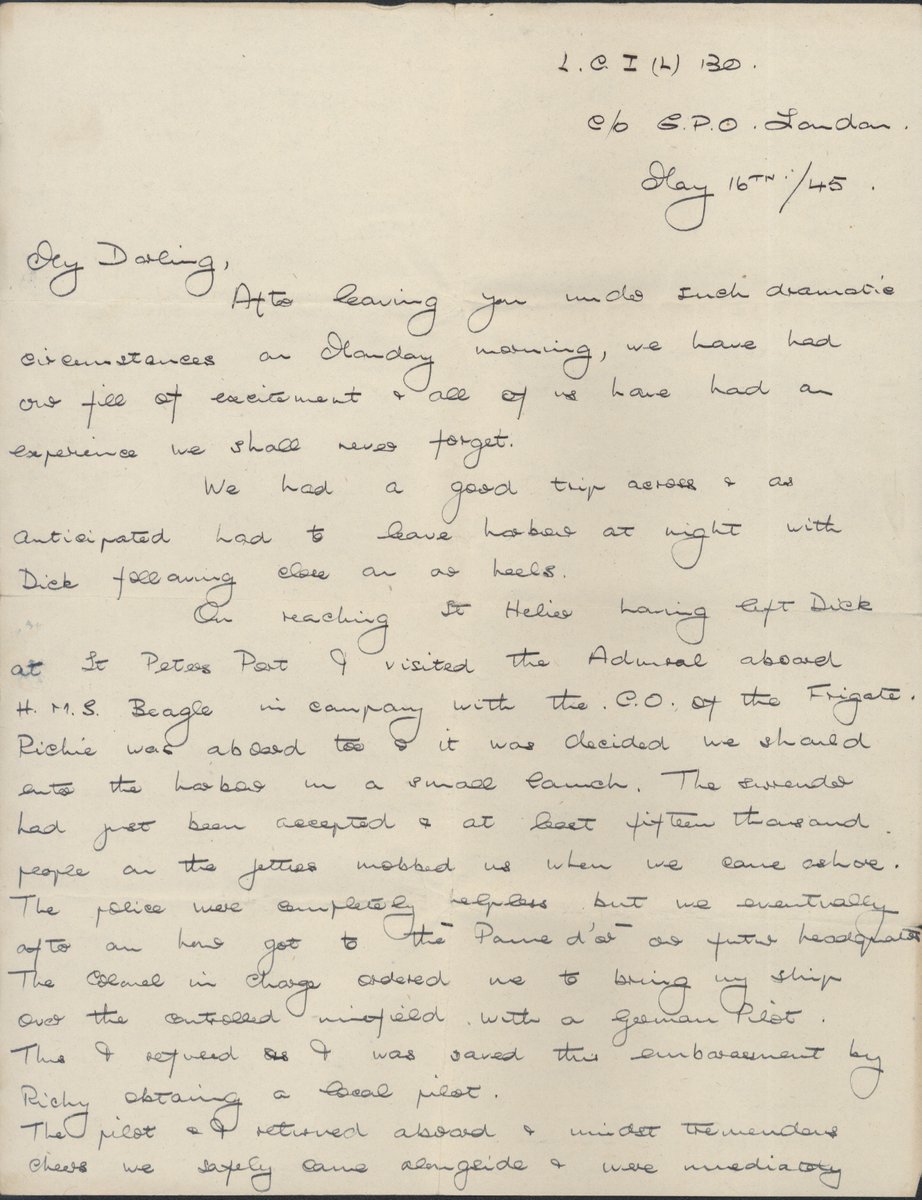 JerseyHeritage's tweet photo. The theme of #ExploreYourArchive today is #celebration. This document written by Charles Sanders, who was in charge of the first vessel of the Liberating Forces to enter St Helier Harbour on 9 May 1945, describes the joy felt on Liberation Day. @explorearchives @lib75jsy #Lib75 https://t.co/gaB7tRVJbh