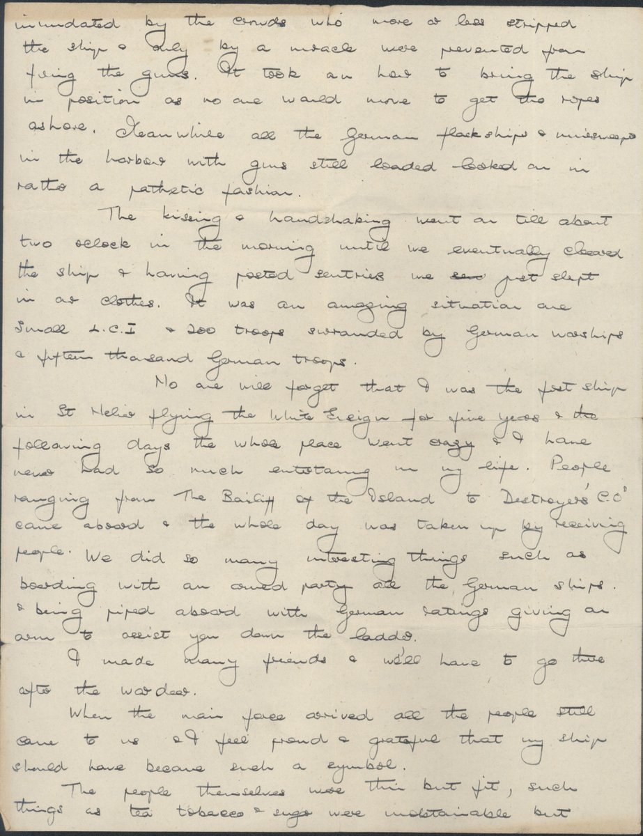 JerseyHeritage's tweet photo. The theme of #ExploreYourArchive today is #celebration. This document written by Charles Sanders, who was in charge of the first vessel of the Liberating Forces to enter St Helier Harbour on 9 May 1945, describes the joy felt on Liberation Day. @explorearchives @lib75jsy #Lib75 https://t.co/gaB7tRVJbh