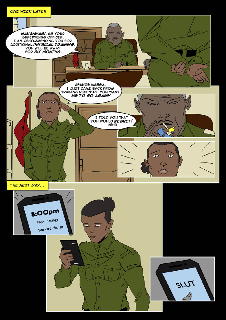 amwaafrika1's tweet photo. Afande Massa is punishing Nakanwagi, who is also a high ranking officer, for rejecting his advances. She is constantly harassed by junior officers who feel entitled to her body because she is the only woman. 
#MeToo
#16Days
#IDEVAW
#Nomoremissingrights
#StopSexualHarassmentatWork https://t.co/fpmg2FcJxV
