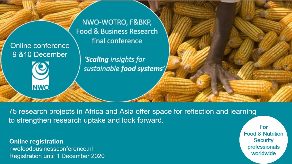 #FBRfinalconference | You can still register for the <a href="/WOTRO/">NWO-WOTRO (Inactive)</a> online Food &amp; Business Research final conference on 9 &amp; 10 December "#Scaling Insights for #Sustainable #FoodSystems" 
Online registration until 1 December: nwofoodbusinessconference.nl