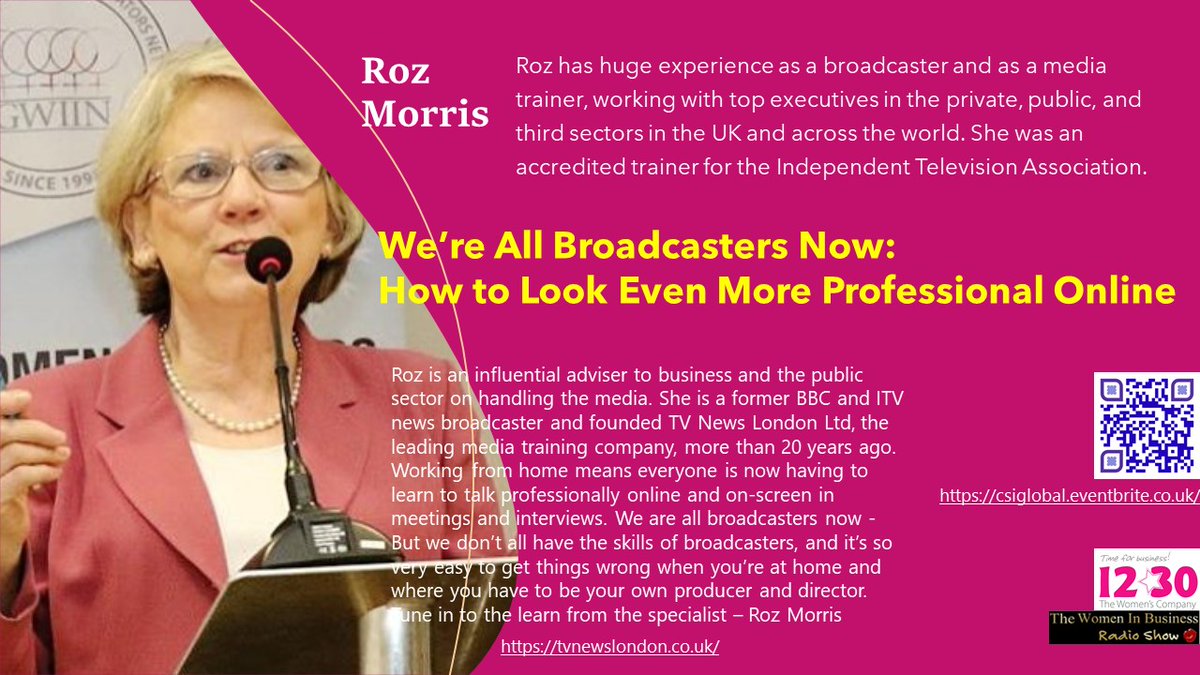 wibradiolive (@wibradiolive) on Twitter photo π£ Announcing - 'How To Look Even More Professional Online'...
<a href="/RozMorrisTV/">Roz Morris</a> of <a href="/tvnewslondon/">TV News London</a> shows how to look great and feel confident for presenting, speaking, networking and sales calls.
Book now for 3 speakers, networking and more
csiglobal.eventbrite.co.uk
#zoomtraining π£ Announcing - 'How To Look Even More Professional Online'...
<a href="/RozMorrisTV/">Roz Morris</a> of <a href="/tvnewslondon/">TV News London</a> shows how to look great and feel confident for presenting, speaking, networking and sales calls.
Book now for 3 speakers, networking and more
csiglobal.eventbrite.co.uk
#zoomtraining