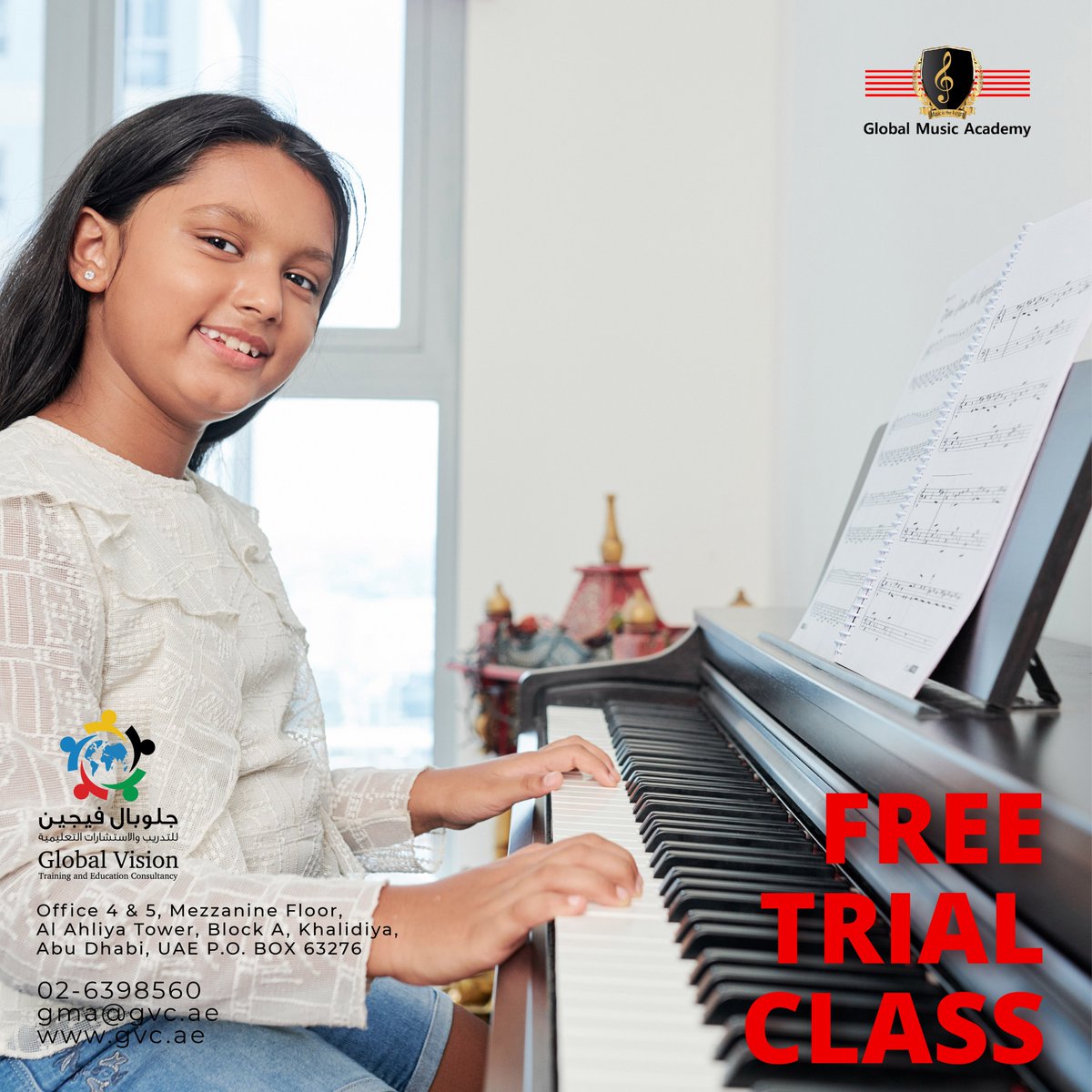 FREE PIANO LESSONS!
Book now and save 100 AED!
To learn more about our guitar lessons and other music courses, call 02-6398560 or on WhatsApp at 0509906551.πΌπΉπ
#globalmusicacademyae #pianolessons #pianoforbeginners #UAE #AbuDhabi #musiclovers #piano #freeclasses #CommitToWin https://t.co/bBbBYSt1AD