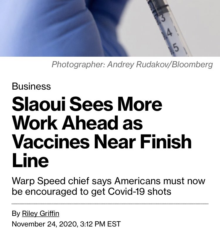 Moncef Slaoui, head of the Operation Warp Speed program, just referred to an oral vaccine as the “holy grail” and then mentioned that they are awaiting Phase 1 results from the  $VXRT oral vaccine study. That study wraps up on Dec 10th, FYI.