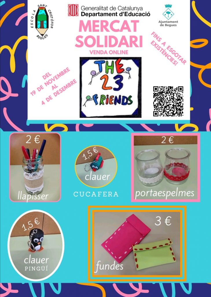 AFACristofor's tweet photo. La següent cooperativa és The 2⃣3⃣ Friends de 6èB que ens ofereixen els seus productes pel mercat solidari del #Cueme 👉https://t.co/ssMiq9hLmw https://t.co/aIEYYqZWPr