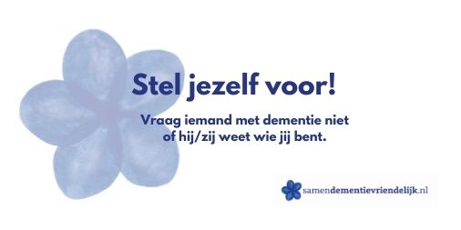 #Tip van de maand 💡: stel jezelf voor als je bij iemand met #dementie op bezoek komt. Vraag niet of hij/zij weet wie jij bent. Noem rustig en duidelijk je #naam en vertel wat je komt doen. Iemand met dementie herkent jou mogelijk niet (meer).