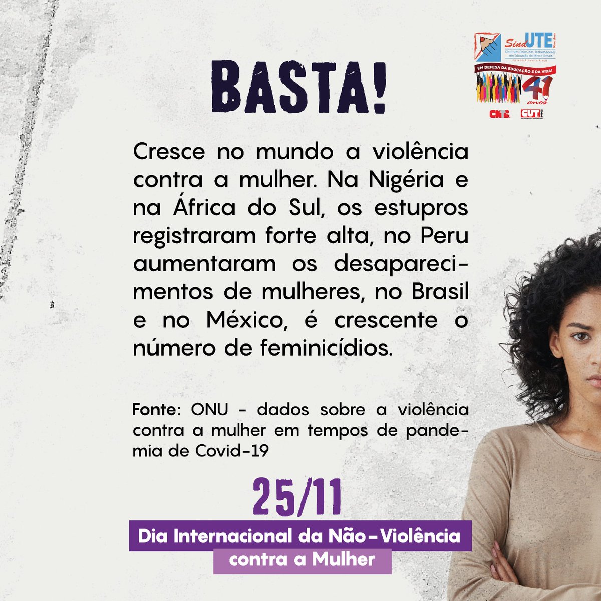 sinduteoficial's tweet photo. Neste dia 25 de novembro - Dia Internacional da Não-Violência Contra a mulher o Sind-UTE/MG levanta sua voz para dizer: BASTA!✋🏾
#PareDeNosMatar
Saiba mais: https://t.co/SgoltNYKrA
@thiagoavilabr @mylaura_m @safbf @BiaCerqueira_ @Sindutevicosa @RogerioCorreia_ https://t.co/eBt9u4jPvb
