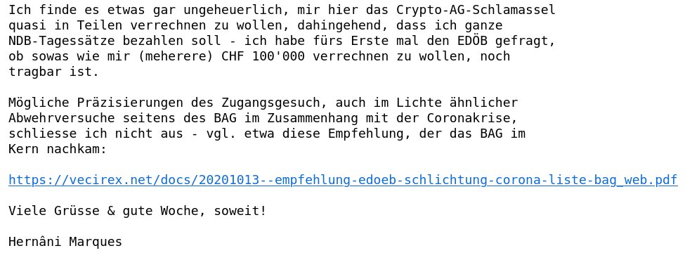 vecirex's tweet photo. Ich habe den NDB darauf aufmerksam gemacht, dass es gar ungeheurlich ist, von mir ganze NDB-Tagessätze abzuverlangen: @derBeauftragte ist im Bilde.
Hinweis: Der NDB hat ein Jahresbudget von CHF 100 Mio. & nutzt Ressourcen anderer Ämter.
#CryptoAG #StopNDB #NDGnein #FOIATerror https://t.co/phqUmrfCrx