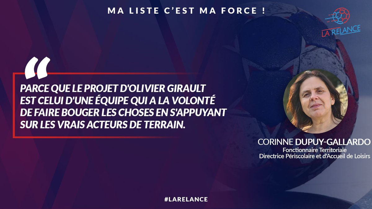 "Corinne, c'est le grand parcours dans le Handball que j'aime partager. Joueuse, parent bénévole, entraineur, dirigeante en club amateur puis pro. Elle est sur le terrain, veut du changement. Notre ambition est commune." OG

Son portrait👉cutt.ly/ShaQRGG
#LaRelance