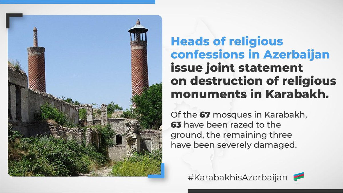 Heads of the religious confessionss in Azerbaijan made a statement about the destroyed religious monuments in Karabakh. <a href="/USCIRF/">USCIRF</a>  <a href="/UNAOC/">UNAOC - United Nations Alliance of Civilizations</a> <a href="/AJCGlobal/">American Jewish Committee</a> @USEAntiSemitism <a href="/ICYF_Official/">ICYF</a>