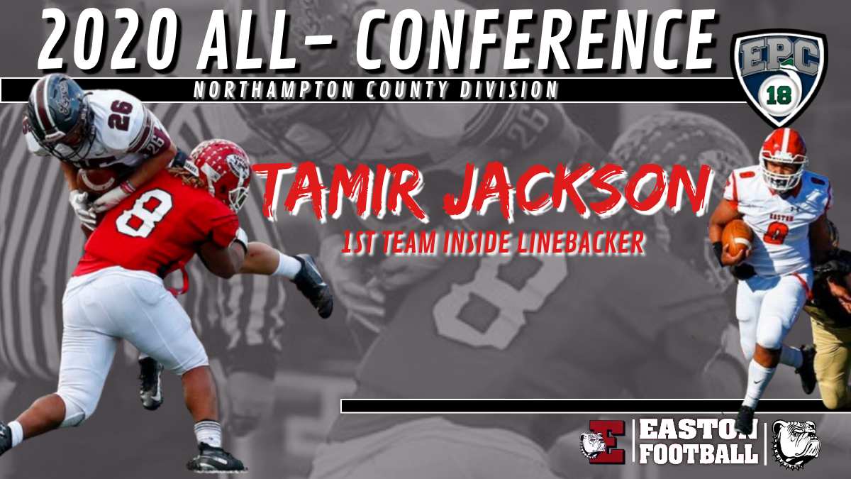 EastonFootball's tweet photo. Congratulations to our 2020 All Conference - EPC Northampton County Selections!

Dom Falcone - DL
Tamir Jackson - ILB
Derek Frinzi - OG &amp; DE https://t.co/m8MoByzYm9