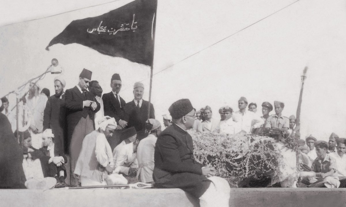 A sad Liaquat Ali Khan sitting besides the gun carriage that carried Quaid-i-Azam to his gravesite. A problem arose after his death as to who would lead the funeral and whether he would be sunni or shia. Shia community contacted Liaquat who then put the question to Fatima Jinnah.