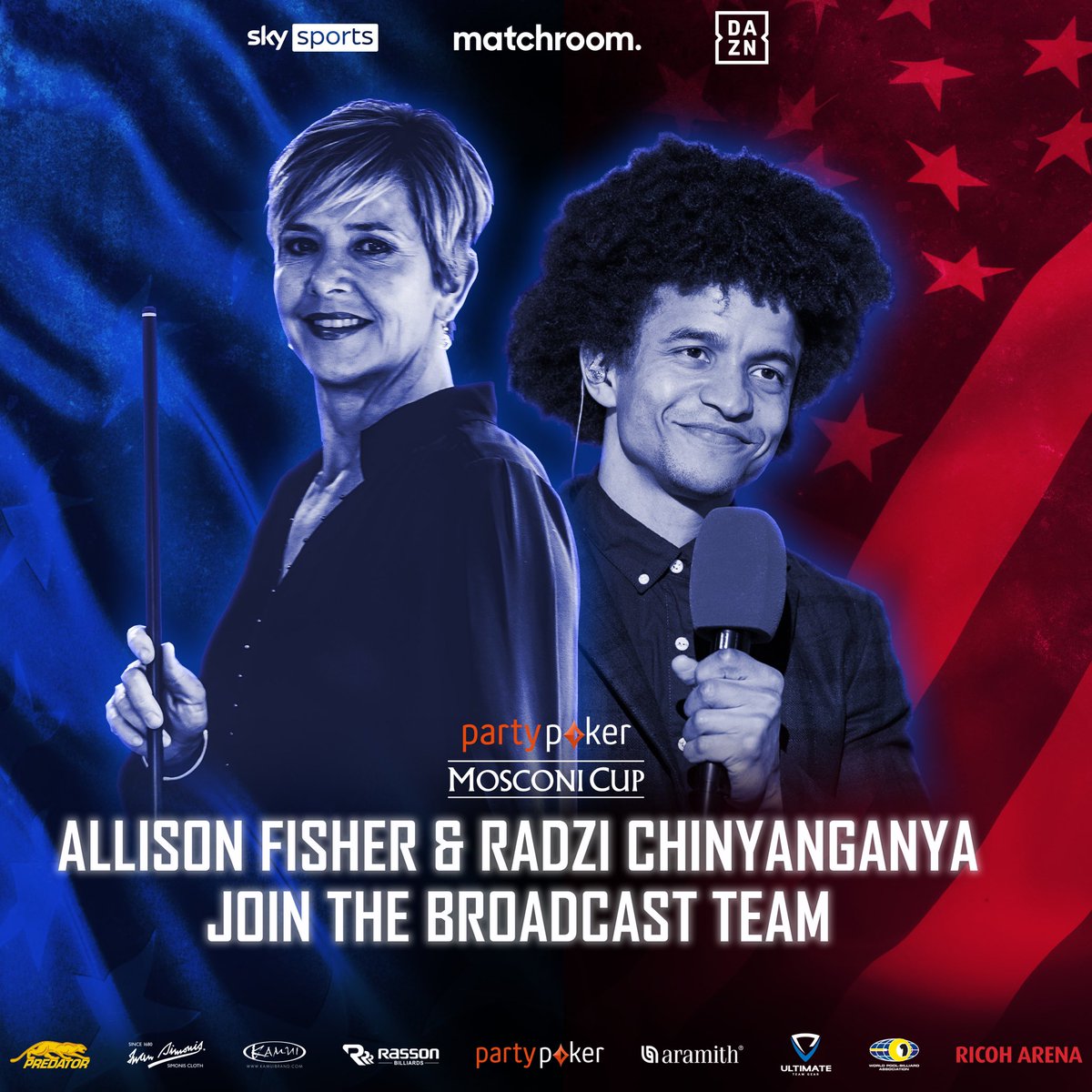 MatchroomPool's tweet image. 👏 We’re thrilled to announce that @ImAllisonFisher will join the broadcast team for this year’s partypoker #MosconiCup live on @SkySports and @dazngroup 

She’ll also join @iamradzi every day on Off The Rail 👊