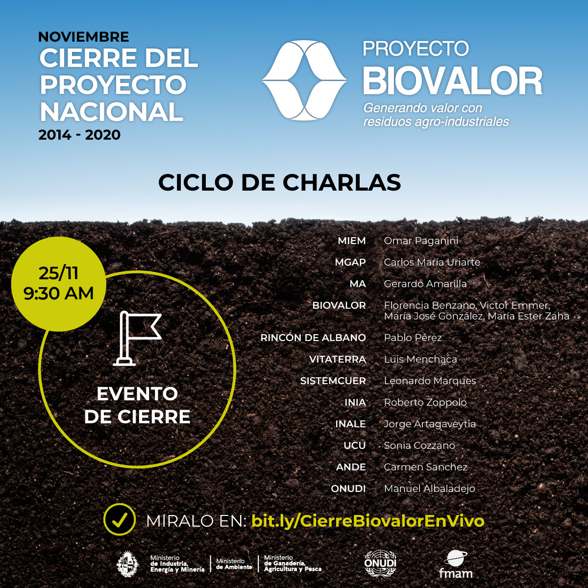 INIA_UY's tweet photo. 📢Hoy, cierre del ciclo de charlas sobre el #proyectobiovalor; que recoge 6 años de experiencias y trabajo compartido. Generación de valor con residuos agro-industriales.
🌐Acceso a través de plataforma zoom: https://t.co/boVg3P3jsh
@MIEM_Uruguay @MGAPUruguay @INIA_UY https://t.co/y0MUezK3PU