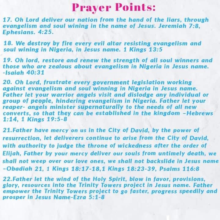 RCCGCityofDavid's tweet photo. PRAYER POINTS for Day 23 of #RCCGFast ππ½
Prayer Focus: EVANGELISM/SOUL WINNING
#30DaysFast
#ThankingGodInJesusName
#CODDailyPrayerPoints https://t.co/ktvUcya4tr