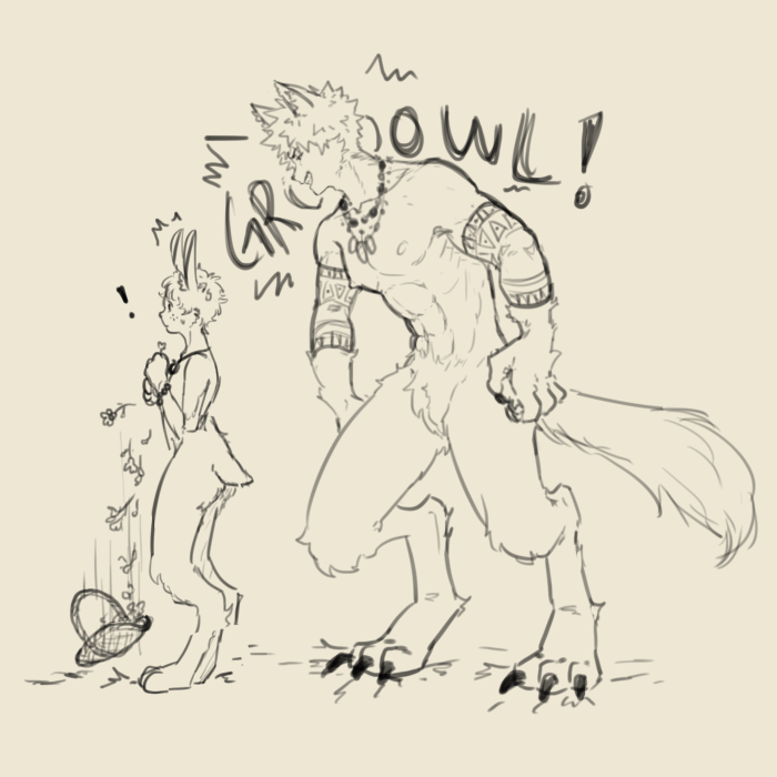 spiced_covfee's tweet photo. bakudeku hybrid wolf x hare A/B/O AU
deku goes out into the forest to gather herbs and flowers to prepare for his oncoming heat and stumbles upon katsuki who's also in a rut. Deku is deflowered and mated but it's not bonding as katsuki doesn't bite him. After many rounds of-- https://t.co/tr3qCJ3ZbI