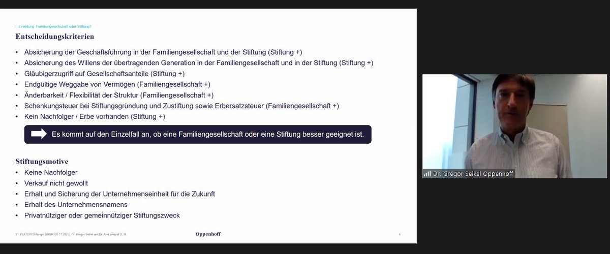 platowverlag's tweet photo. Vermögen will zukunftssicher gestaltet werden. Dr. Gregor Seikel und Dr. Axel Wenzel von Oppenhoff erläutern die Abwägung zwischen einer Familiengesellschaft oder –stiftung. #PLATOWFORUM https://t.co/iLsU9gUF1k