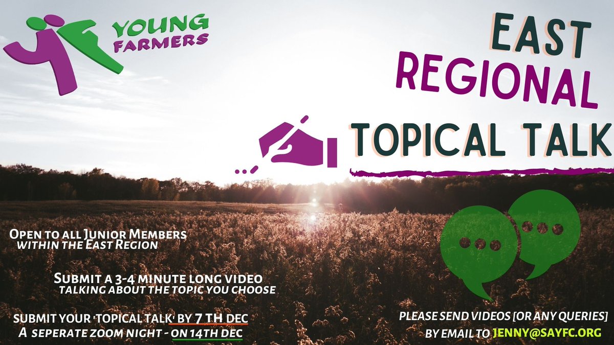 Time to TOPICAL TALK Easties! Send 3-4 min video to jenny@sayfc.org before Monday 7th Dec to be in with a chance of winning some large hampers! You need to be free on 14th Dec too! Lots of topic suggestions on FB page fb.me/e/1J6Odtlwb #YFPassionateTalk