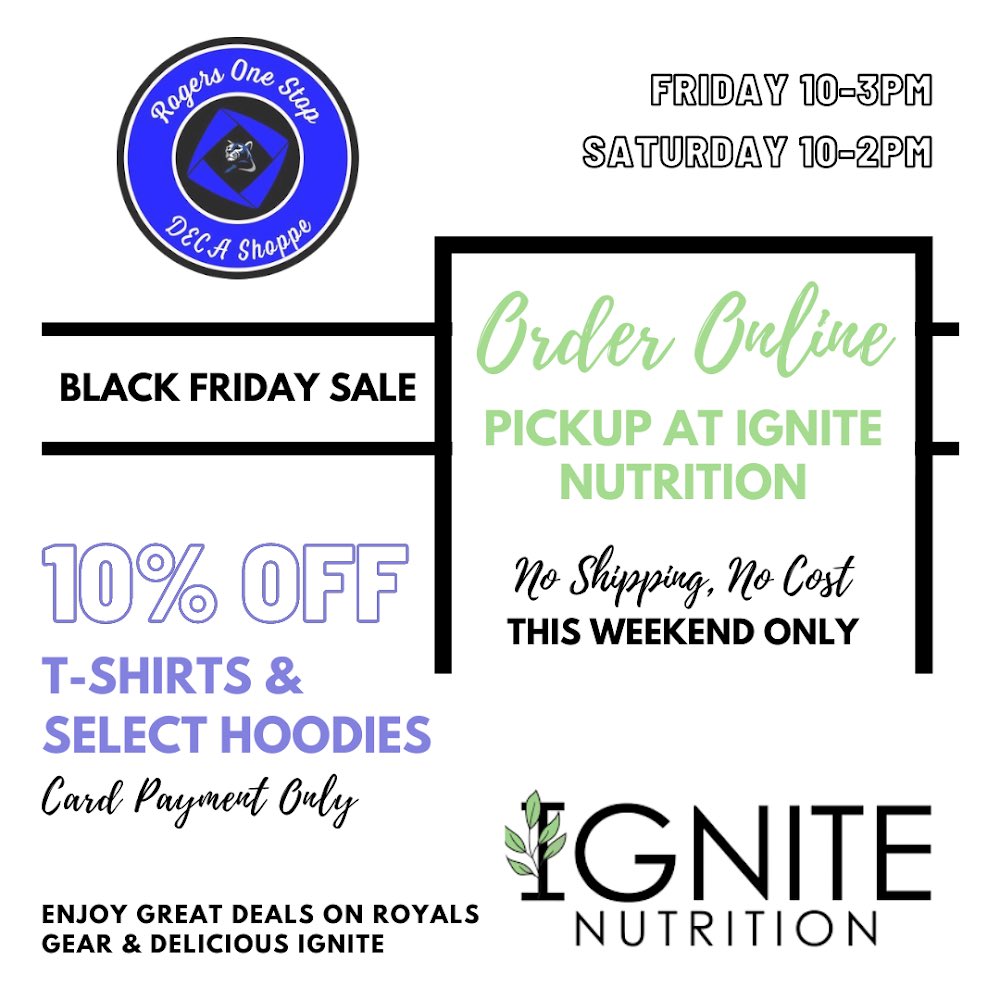 Top your ✨Black Friday✨ deals off with some delicious Ignite! THIS FRIDAY AND SATURDAY ONLY 🔷The One Stop DECA Shoppe🔷 is partnering with Ignite to get your orders in store! Order Online or Stop By to see what it’s all about! …e-stop-deca-shoppe-102087.square.site