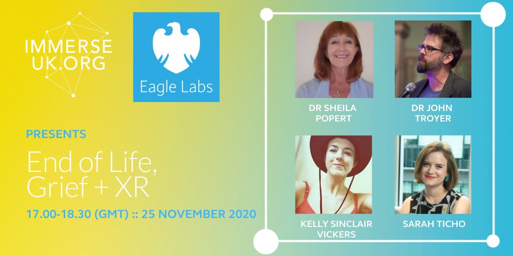 Our End of Life, Grief + XR webinar has just started - exploring the role immersive tech can play in palliative care &amp; grief. We'll be tweeting throughout for the next hour or so with key points from our incredible speakers. In p'tnership with @eagle_labs_hlth