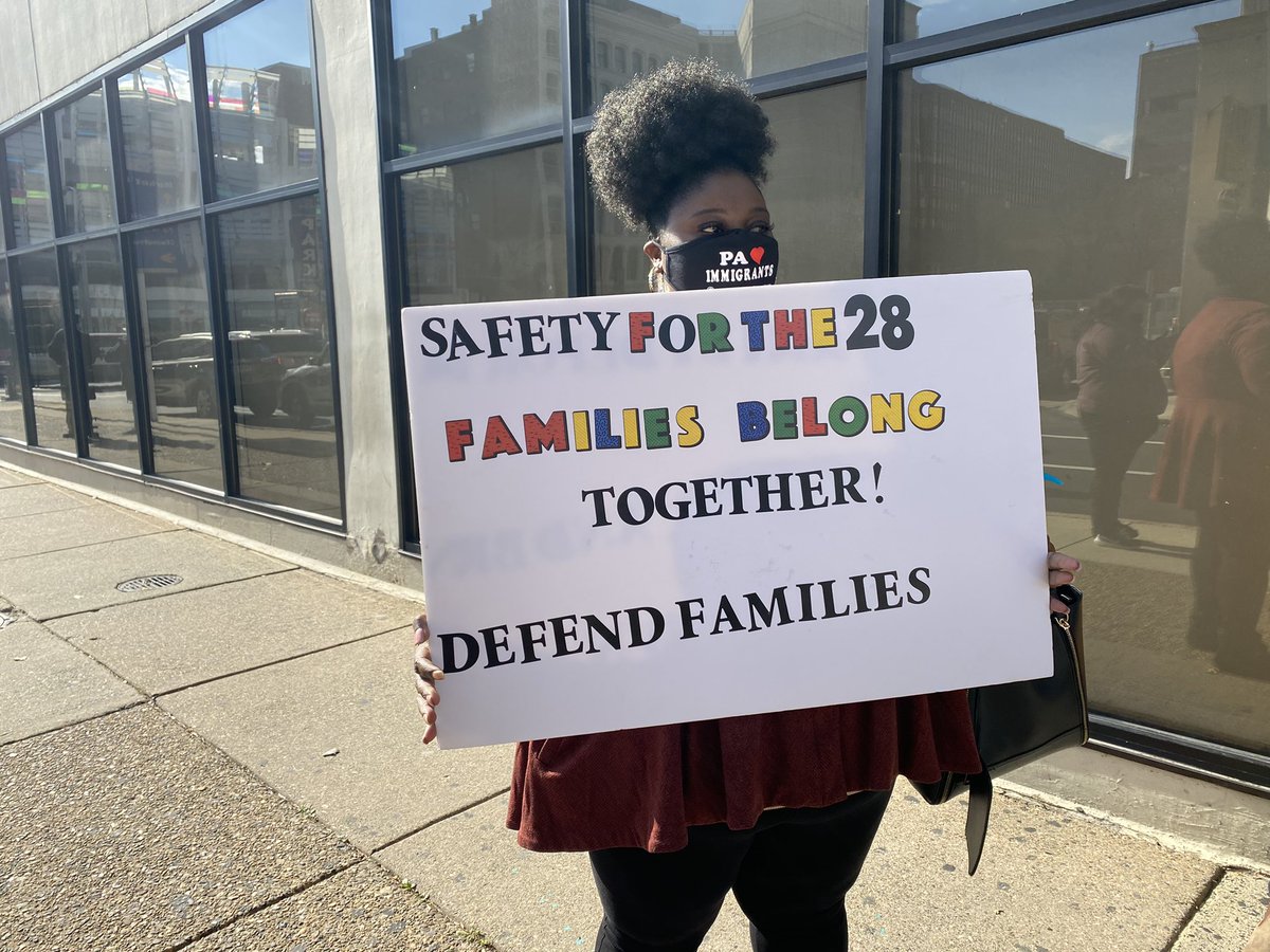 JPeters2100's tweet image. A small group of protestors has gathered outside of the ICE Field Office on 8th Street to Protest Family Deportation - specifically the fast tracked deportation of 28 families. #phillyprotests