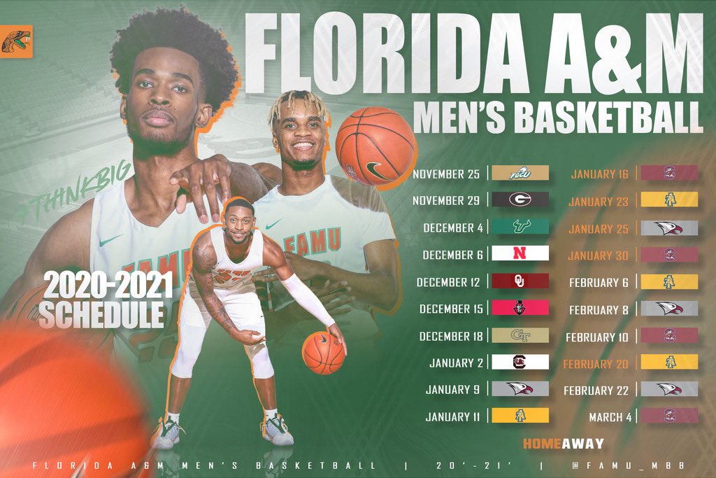 FAMUAthletics's tweet photo. @FAMUAthletics announces the full 2020-21 schedule for @FAMU_MBB 🐍🏀  

👉🏿 https://t.co/H60PjbV8UK

#ThinkBig #LeaveNoDoubt #FAMU #FAMULY #FangsUp https://t.co/H2tCmpUdVg