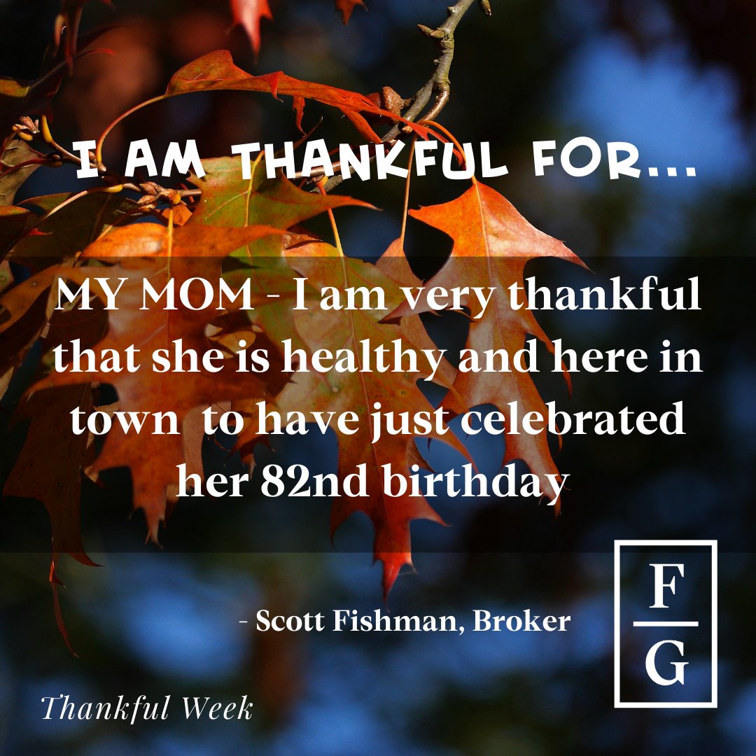 FishmanGroupCHI's tweet photo. Thankful Week - Wednesday, November 25 | MY MOM - I am very thankful that she is healthy and here in town  to have just celebrated her 82nd birthday!

Take time this week and think about both the large &amp; small things you are thankful for! https://t.co/egwirtf165