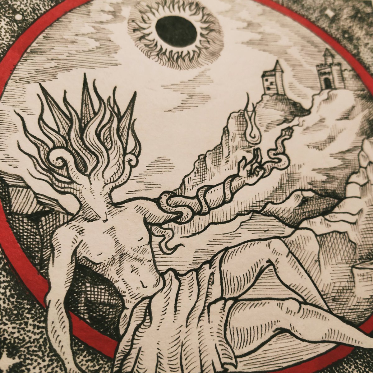 FelidaeSabina's tweet photo. 13x13 cm
Tinta sobre papel.
Puntillismo y achurado.
Cotización de comisiones envía DM.
.
.
.
.
#sabinafelidae #puntillismo #achurado #occultprints #occultart #occultmetal #mitologic #alquimia #alchemistart #alquimiaart #engraving #engravingstyle #woodcutart #macabreart #darkart https://t.co/ozBZO6rU9a