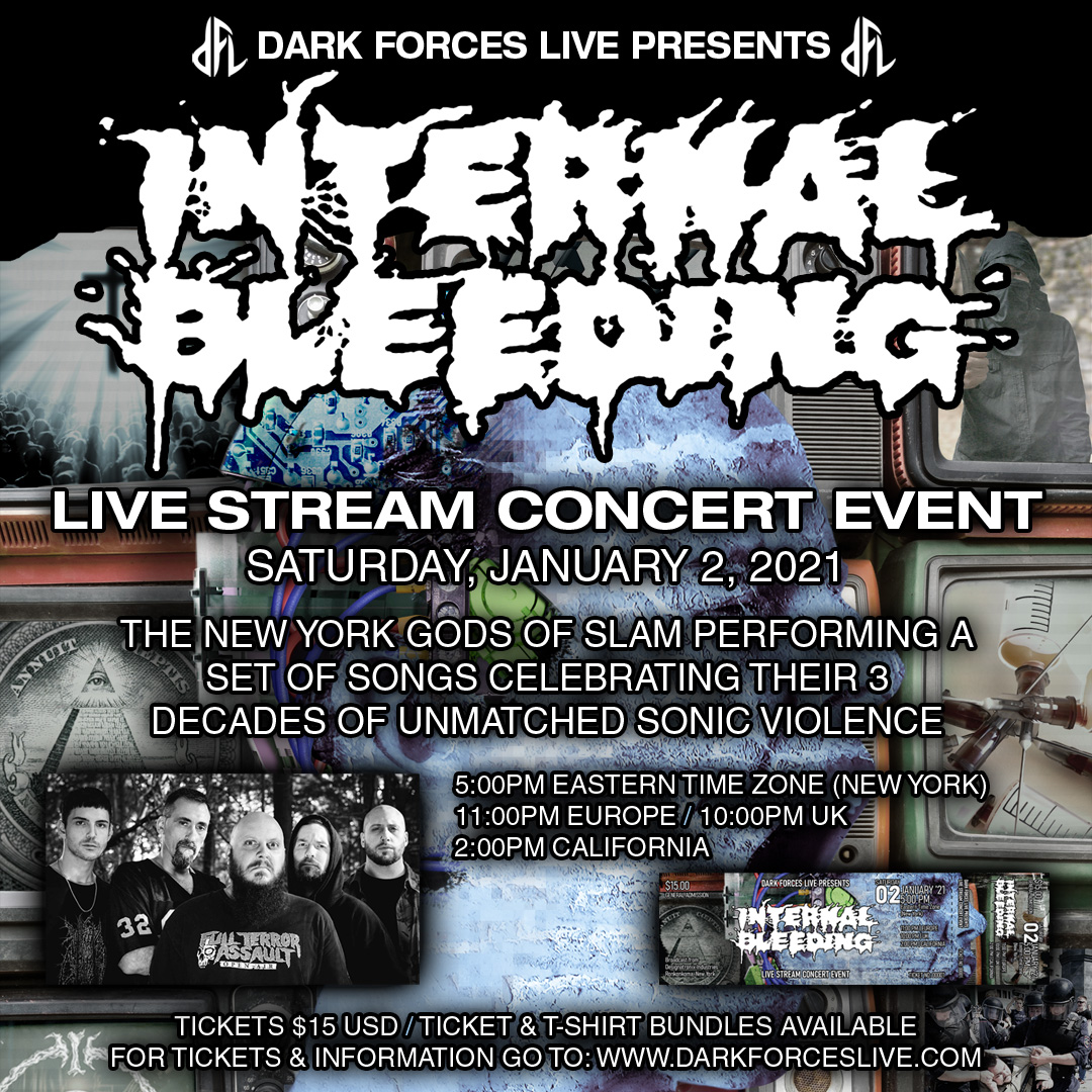 InternalBLDNG's tweet image. January 2, 2021 - Internal Bleeding Livestream Concert. Full lights and sound. Learn more here: darkforceslive.com