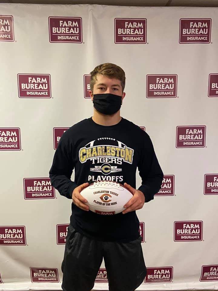tiger_fb's tweet photo. Congratulation's to Ransom Merechka for earning the Franklin County Farm Bureau Player of the Game. Ransom recorded 5 tackles and an interception in the Charleston Tiger's win over Mayflower. Great job Ransom! https://t.co/VnBASJH0r8