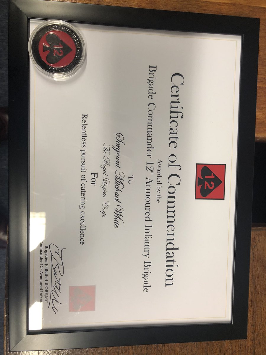 Well and truly proud of myself and SSgt Nash, on receiving the Brigade Commanders Commendation. We thank the Battalion and our logistics team for the opportunities and support which has enabled us to achieve this award. #wesustain <a href="/TheRoyalWelsh/">The Royal Welsh</a> @12ArmdInfBde   <a href="/UKArmyLogistics/">The Royal Logistic Corps</a>