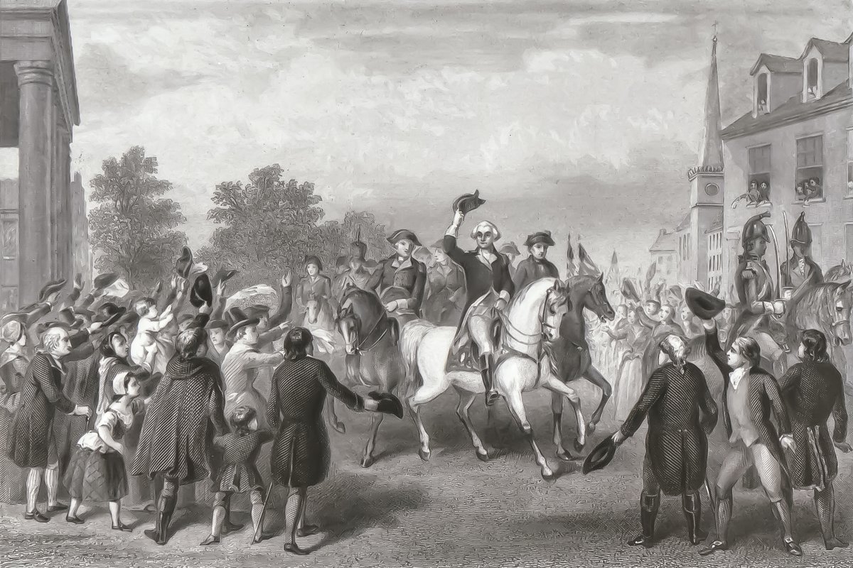 NYC250th's tweet photo. GEORGE #WASHINGTON ENTERS #NYC ON #EVACUATIONDAY
Entrance of the American army into New York, Nov. 25th, 1783.
Chapin, John Reuben (1823-1894) (Artist)
Greatbach, P. (Engraver)
Publisher: Virtue. Emmins &amp; Co, 1859
Courtesy of the private collection of John Herzog
#RevWar #AmRev https://t.co/xi967QDtIk