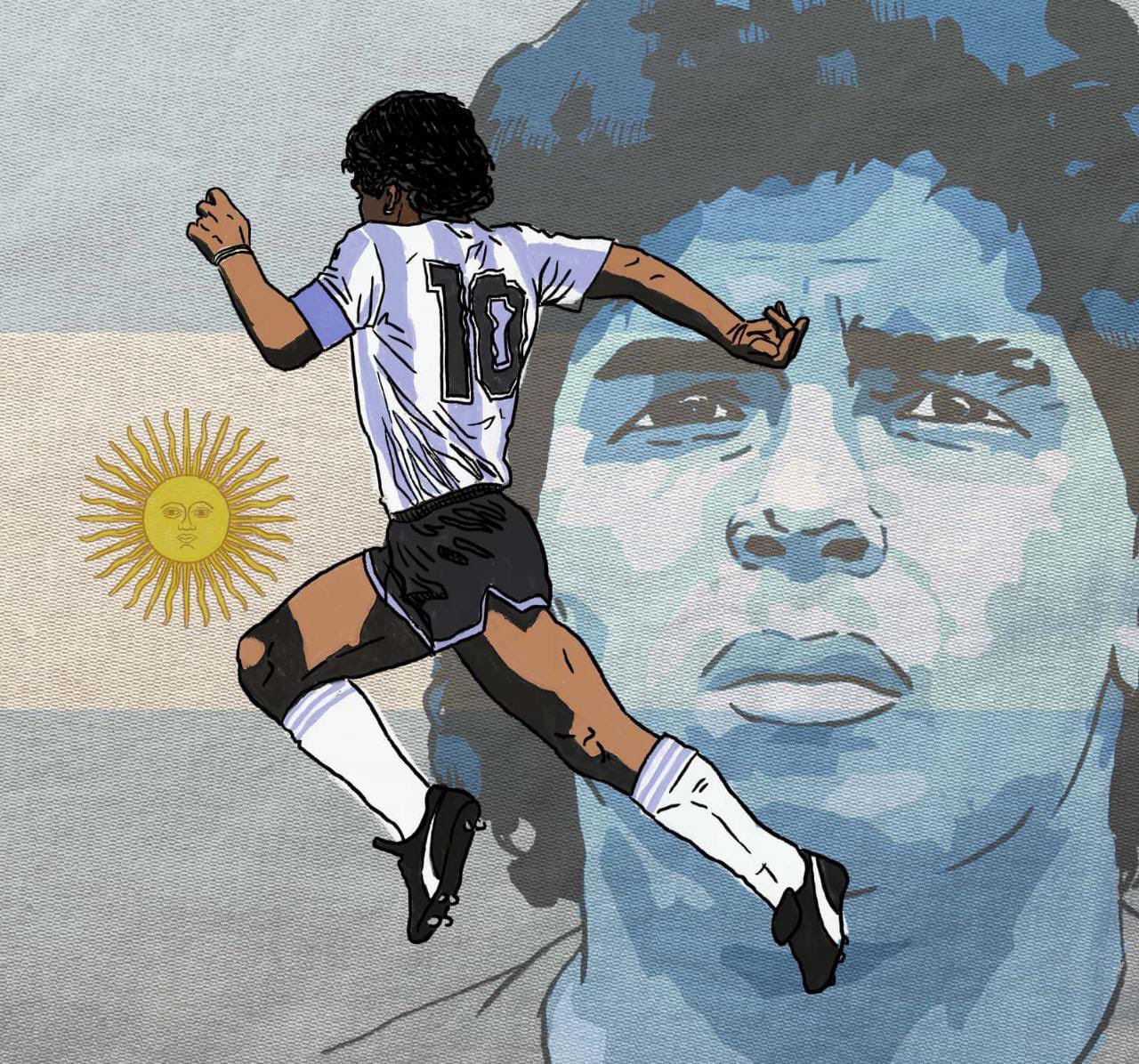 Рисунок Диего Марадона перед футболистами