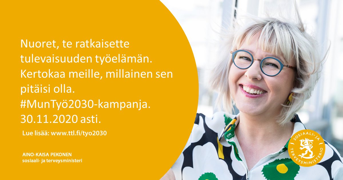 #MunTyö2030-kampanja haastaa sinut jakamaan omia uratavoitteitasi ja työhön liittyviä unelmiasi. Kerro se 1-5 minuutin videolla. Aikaa vielä maanantaihin 30.11. asti. Kampanjasivu: lyyti.fi/reg/muntyo2030

#TYO2030 #työelämä #nuoret