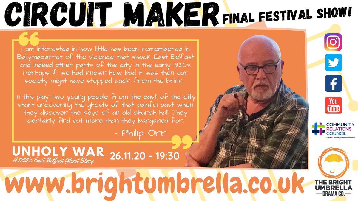 UmbrellaDrama's tweet photo. Check out what local writer and historian @scotushibernus has to say about his new play which is closing our #circuitmaker festival tomorrow evening! #budcodrama #artscouncilni #theatreanddanceni #eastbelfast #visitbelfast #belfasthistory #lockdown #communityrelationscouncil https://t.co/xL0dP3Zw4C