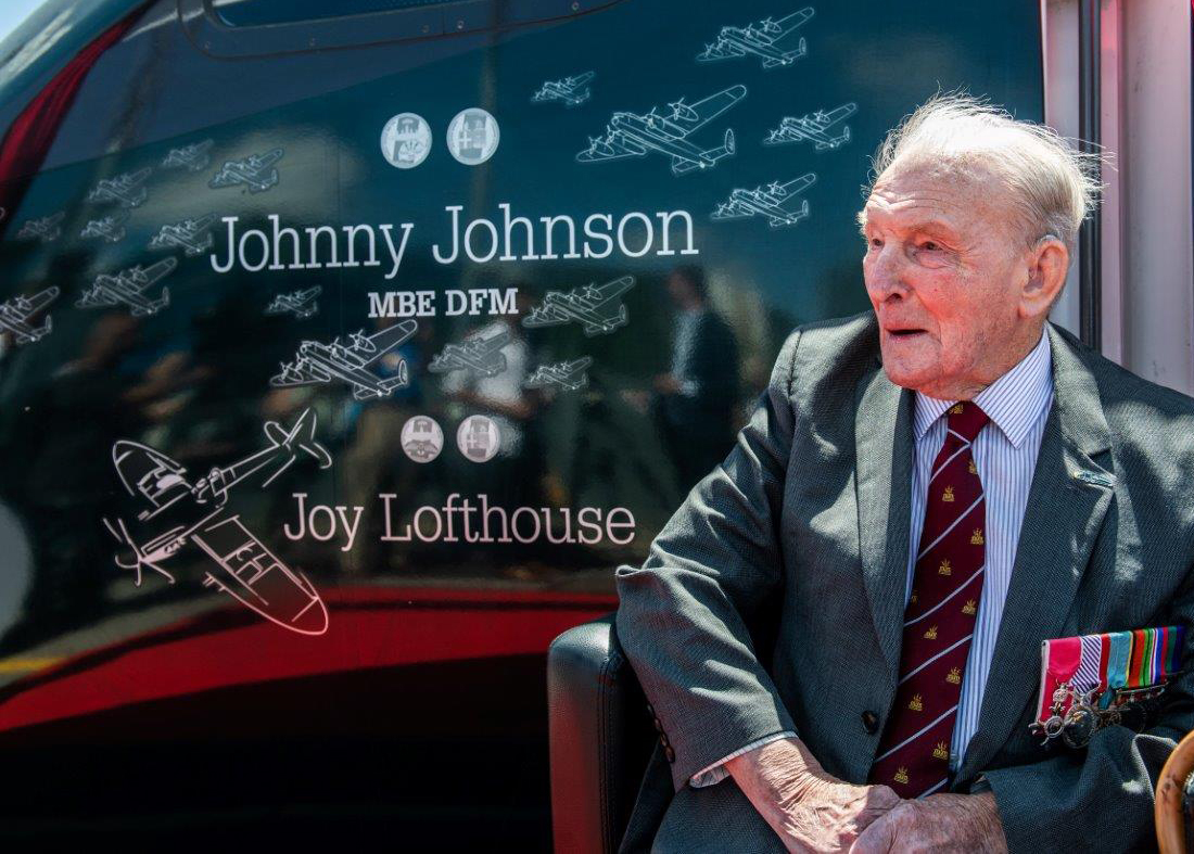 GWRHelp's tweet photo. Wishing Johnny Johnson MBE a very happy 99th birthday today! We named Intercity Express Train 800019 after the last surviving Dambuster two years ago. https://t.co/E0OvuTDJ1i