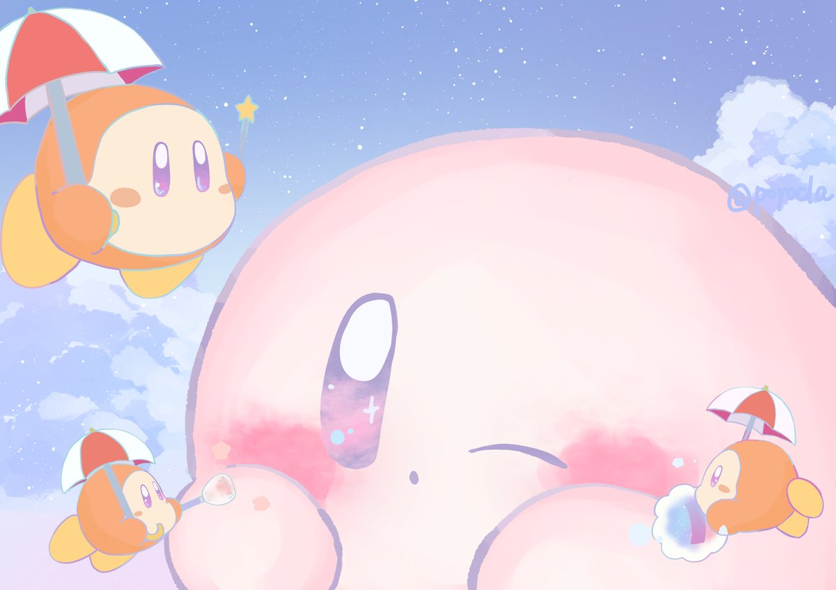 kirby umbrella sky cloud one eye closed star (sky) blush stickers no humans  illustration images