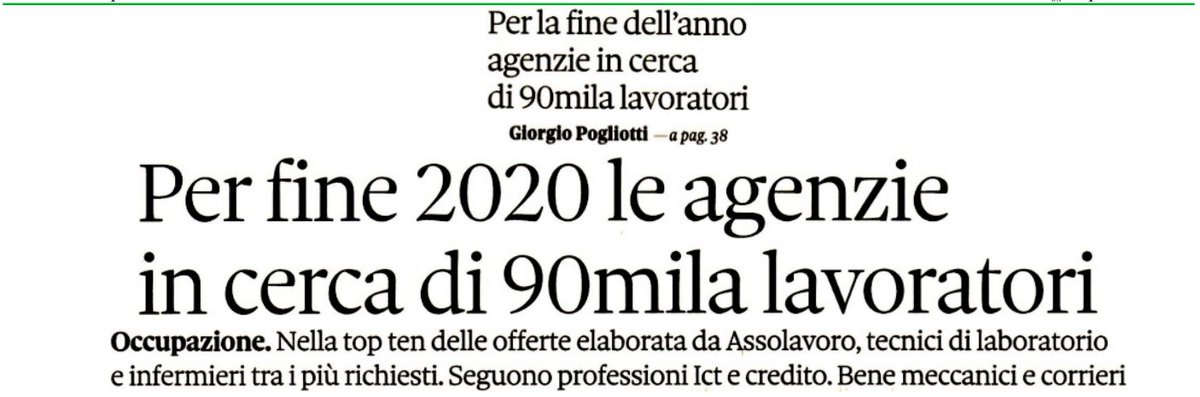 𝟵𝟬𝗺𝗶𝗹𝗮 #opportunità 𝗱𝗶 𝗹𝗮𝘃𝗼𝗿𝗼 𝗰𝗼𝗻 𝗹𝗲 #𝗔𝗴𝗲𝗻𝘇𝗶𝗲 𝗳𝗶𝗻𝗼 𝗮 𝗳𝗶𝗻𝗲 𝗮𝗻𝗻𝗼. Contratti spesso a termine ma con tutte le #garanzie tipiche del #lavoro #subordinato.
L'articolo completo: bit.ly/articolo_sole24
#LavorodiValore
