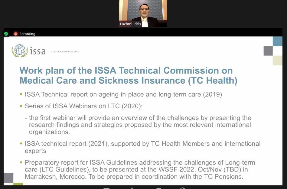 ISSACOMM's tweet image. Presentation of the work plan of the ISSA Technical Commission on #MedicalCare and #SicknessInsurance by its Chair, Fachmi Idris, President Director of the #SocialSecurity Administering Body for the Health Sector, Indonesia @BPJSKesehatanRI